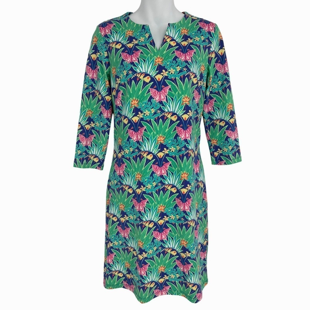 J.McLaughlin Dress XS Butterfly Print Tropical Resort Vacation Catalina Cloth